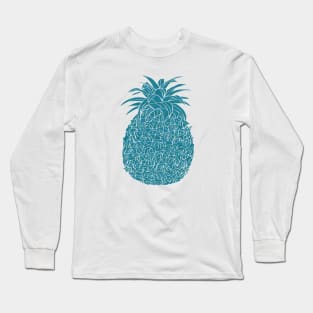 Turquoise Glitter Filled Pineapple Design Long Sleeve T-Shirt